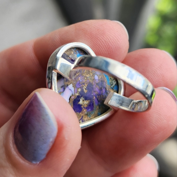 Handmade Sterling Silver 925 Purple Mojave Heart Statement Ring Size 7 - Picture 6 of 9